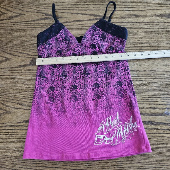 Metal Mulisha Vintage Lace Animal Print Sexy Tank Top Medium Sinful Black Pink - Picture 6 of 7